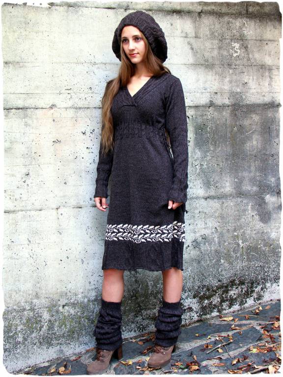 Damen Wollkleid - Strickrolle Langarm Mit Tasche