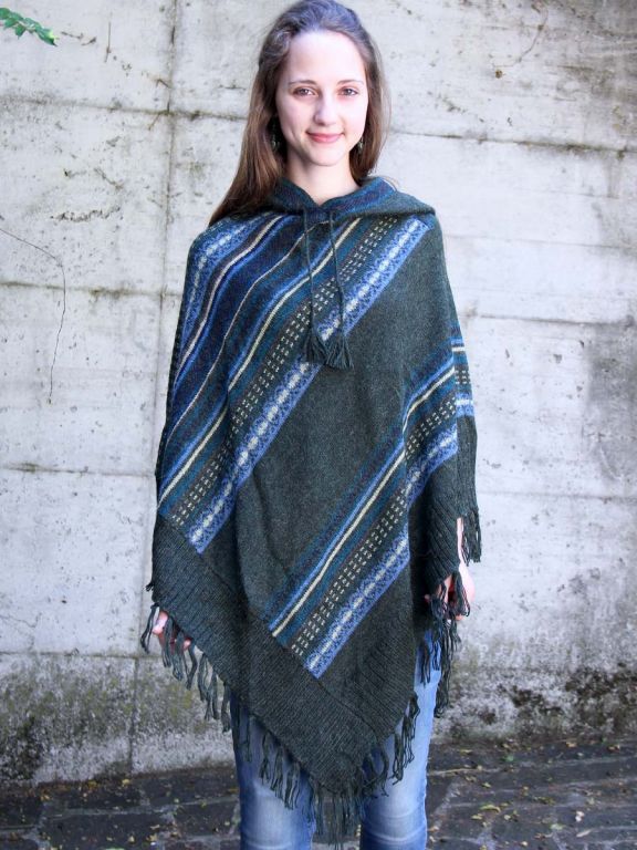 poncho con cappuccio esmeralda
