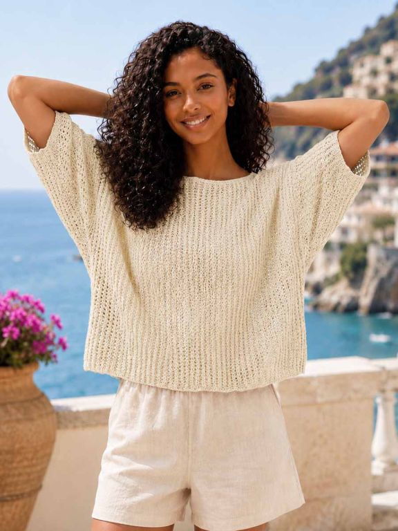 Lochstrickpullover Damen Kurzarm Calypso