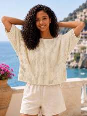 Lochstrickpullover Damen Kurzarm Calypso